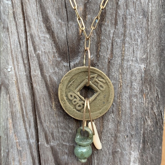 Jewelry - 12K Chinese Necklace with Jade and Bone